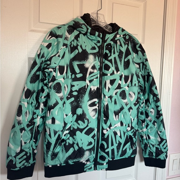 Guess Kids Boy's Green Digital Print Reversible Padded Jacket Size 14 - Picture 3 of 16